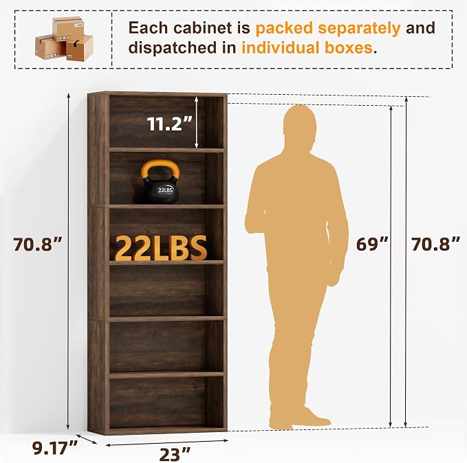 Furniwell 71" Tall Bookcase Bookshelves, 6 Tier Floor Standing Bookcases Open - Image 3