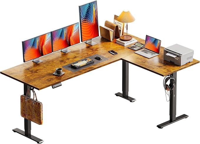 Casaottima 63 Inch Reversible L Shaped Electric Standing Desk, Ergonomic Height by Casaottima