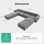 Novilla 151.2" Modular Sectional Sofa, No Assembly Cloud Sectional Couch - Image 2