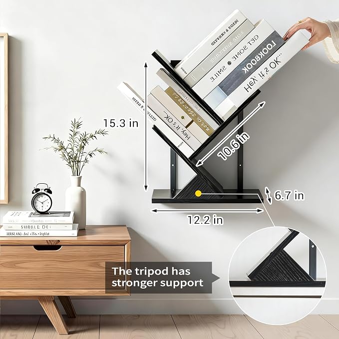 3 Tier Small Tree Bookshelf Black Floating Book Shelves - Image 2