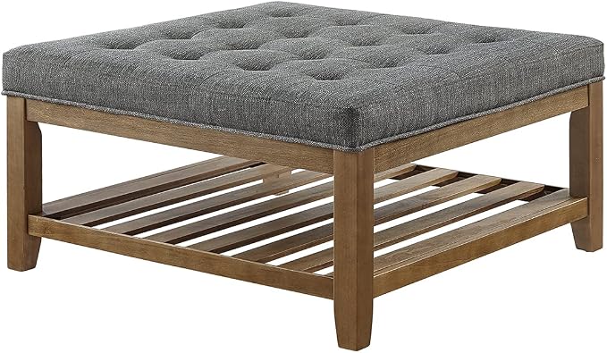 24KF Large Square Upholstered Tufted Linen Ottoman Coffee Table, Large Footrest - Image 4