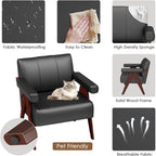 STHOUYN Black Leather Accent Chairs, Mid Century Modern Chair, Side Arm Chairs - Image 4