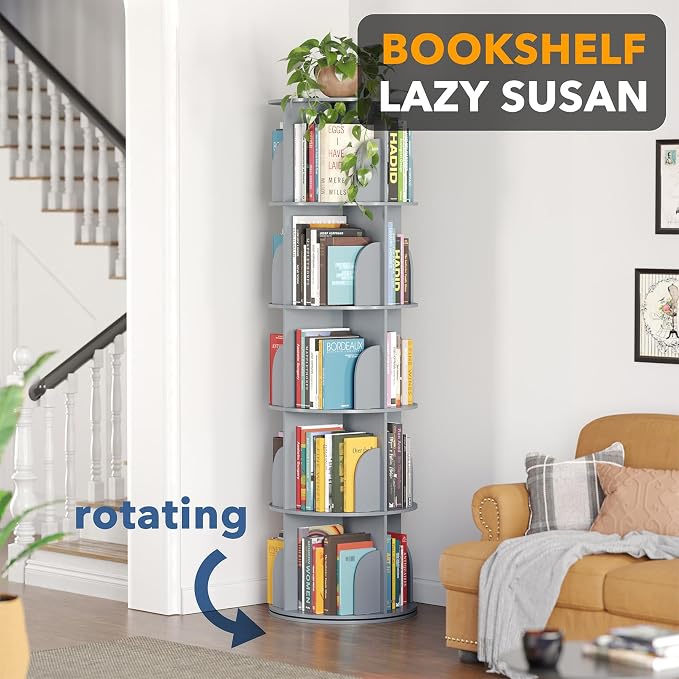 SpaceAid 5 Tier Rotating Bookshelf Tower, Spinning Bookcase Lazy Susan - Image 4