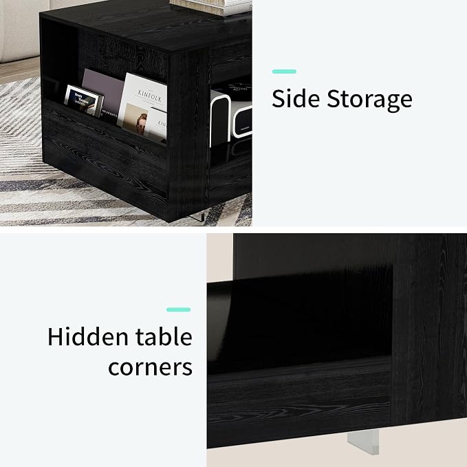 39" Wood Coffee Table for Living Room, Sides Storage - Image 3