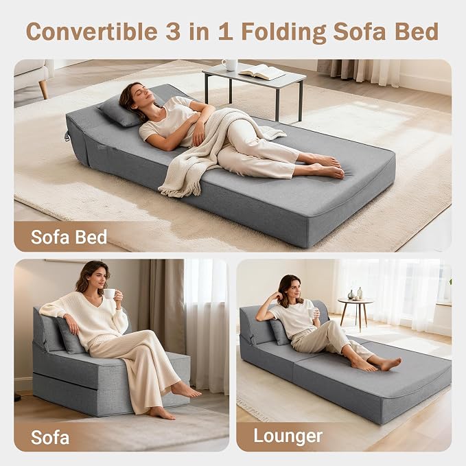 BeBen Folding Sofa Bed Chair, Convertible Sleeper Chair Futon Couch, Foldable - Image 4