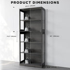 65" Tall Display Case with Glass Doors, Lighted Display Cabinet Bookcase with - Image 3