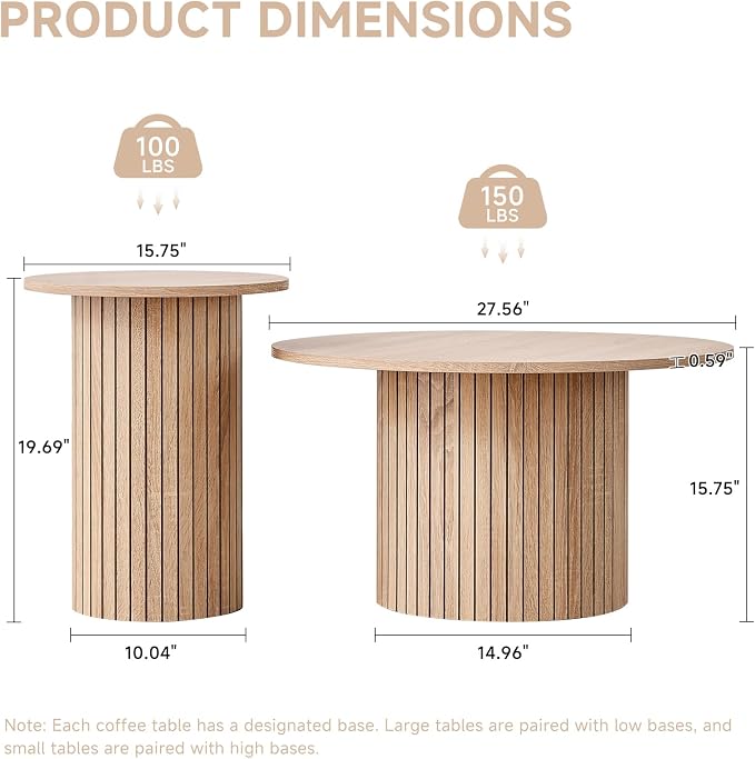 Round Nesting Coffee Table Set of 2 Mid Century Modern Wood Round Coffee Tables - Image 2