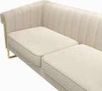 Mid-Century Modern Beige Velvet Sofa - Image 7
