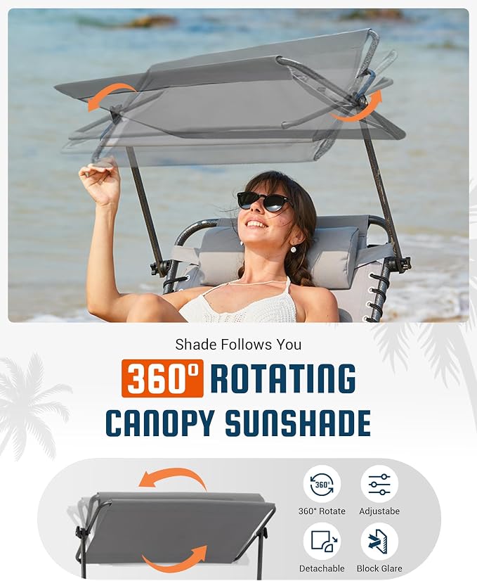 KingCamp Lounge Chair with face Hole & Canopy Shade, 400LBS Folding Portable - Image 4