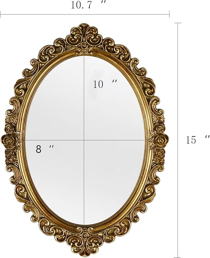 OIGUMR Small Oval Wall Mirror Resin Frame Size：15 x 10.7 inch.Vintage Hanging - Image 5
