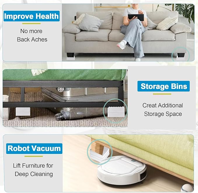 Bed Risers 1 inch, 2 inch, 3 inch, 4 inch Heavy Duty, Adjustable Furniture Riser - Image 4