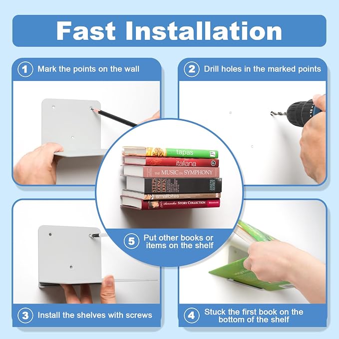 FENTEC Floating Book Shelves for Wall, Wall Mounted Floating Bookshelf - Image 6