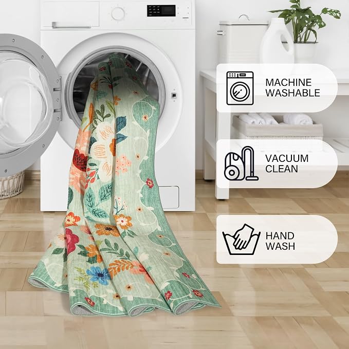 DUKINO 2x6 Runner Rug for Hallway, Washable Kitchen Rugs Non Slip, Floral - Image 7