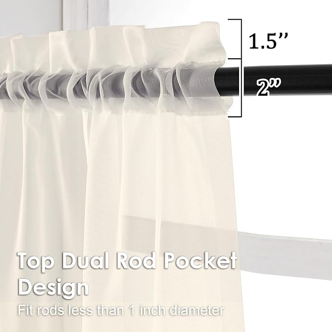 Cream Sheer Curtains 72 Inches Long 2 Panels - Image 2