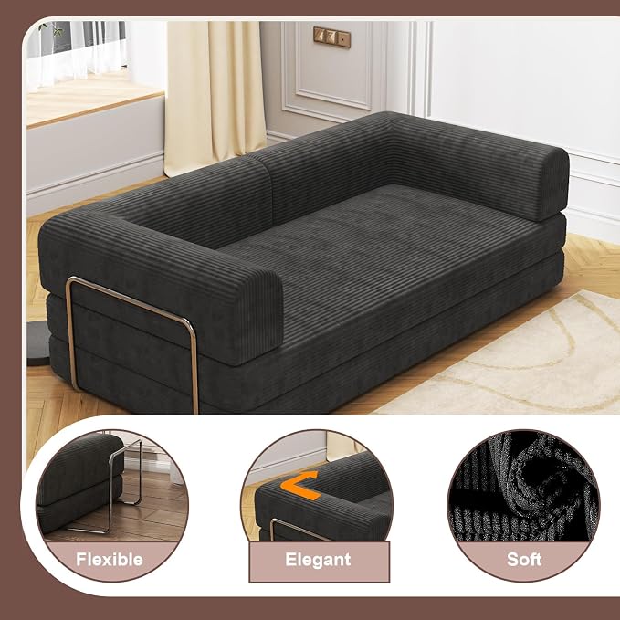 Garvee 78" Convertible Sleeper Sofa Bed, Plush Corduroy Futon Loveseat - Image 5