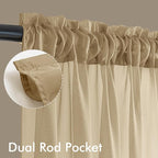 MIULEE Beige Sheer Curtains 96 Inches Long 4 Panels 42 x 96 Inches | Light - Image 3