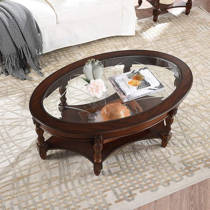 PADMA HOUSE Traditional Solid Wood Oval Coffee Table - Image 3