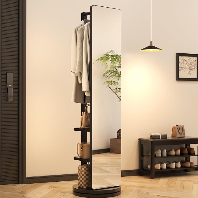WoodsWhisper Full Length Mirror Coat Rack Solid Wood Floor Mirror 70"x16" Full by Unknown