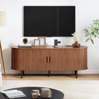 55" TV Stand with Power Outlet, Mid-Century Modern Television Stand, Fluted - Image 7
