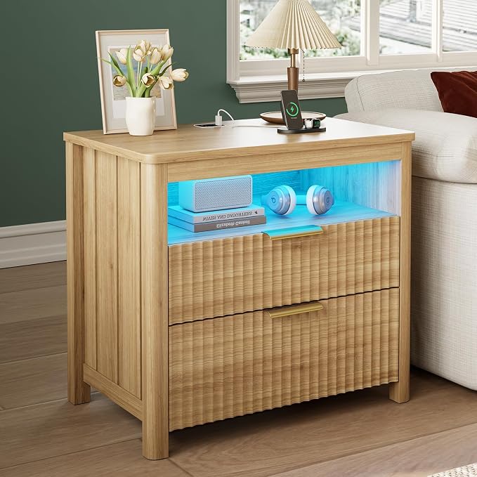 HNEBC Nightstand Set of 2 with Gun Drawer, Nightstands with Hidden Compartment - Image 2