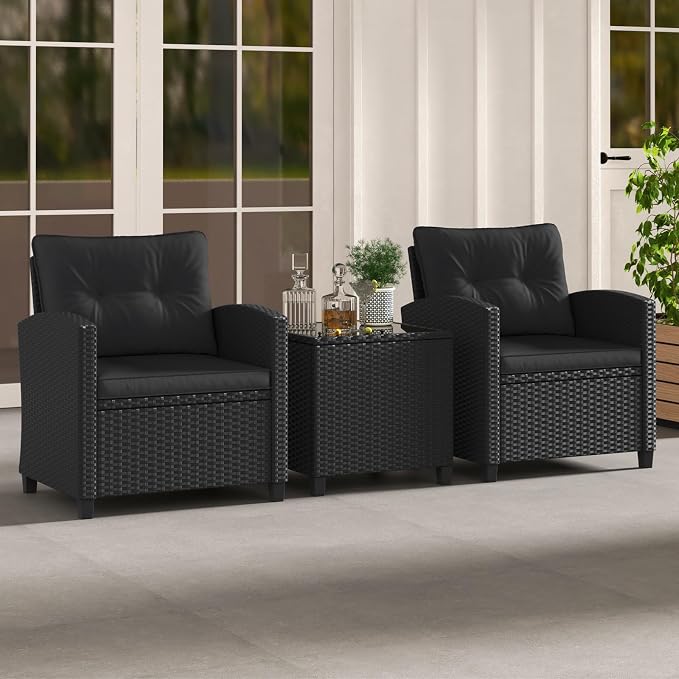 HAPPYGRILL 3 Pieces Wicker Patio Conversation Set, PE Rattan Bistro Sofa Set - Image 4