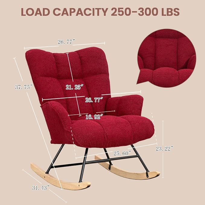 SAETSFEG Rocking Chair Nursery Teddy Upholstered Glider Rocker Rocking Accent - Image 2