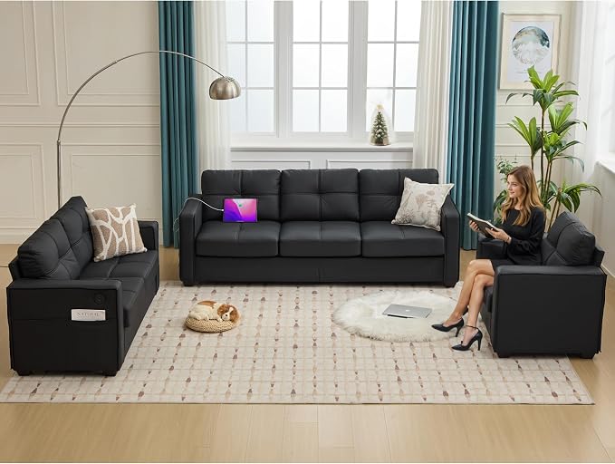 TYBOATLE Black Faux Leather Sofa Sectional Couches - Image 9