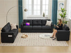 TYBOATLE Black Faux Leather Sofa Sectional Couches by TYBOATLE