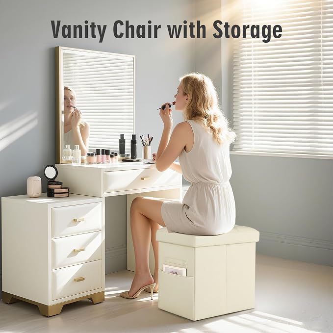 Ottoman with Storage, Slim Tall Foot Rest Stool with Thicker Foam Padded Seat. - Image 4