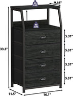 Furnulem Tall 4 Drawers Dresser, Vertical Storage Tower Black Dresser - Image 3
