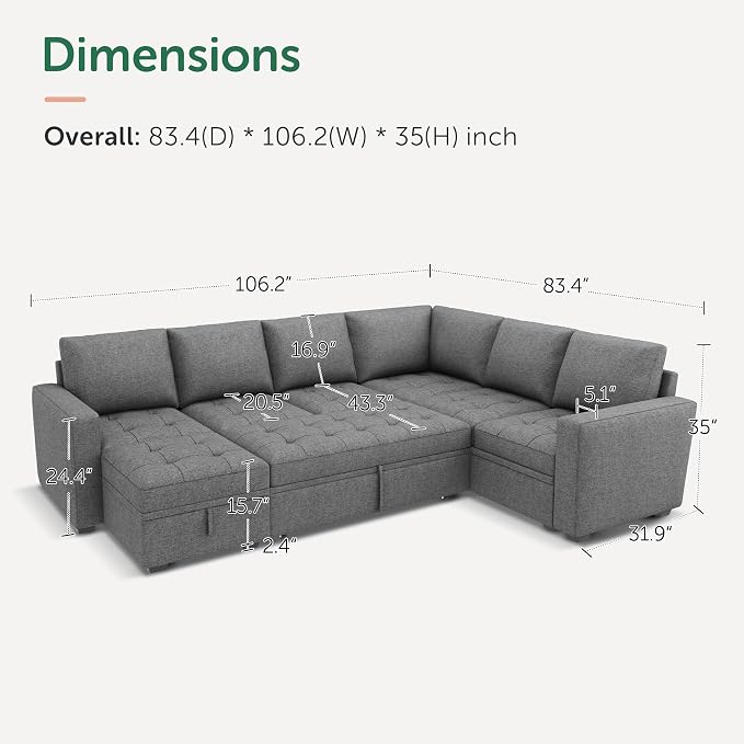 HONBAY Modular Sectional Sleeper Sofa - Image 2