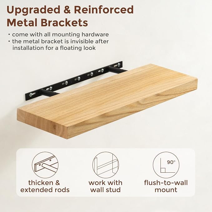 fuqing Natural Wood Floating Shelves | 24 Inch Floating Shelves - Image 5