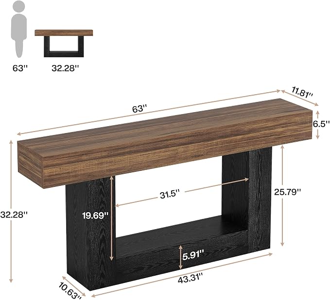 Tribesigns 63" Console Table, Farmhouse 2-Tier Entryway Table - Image 2