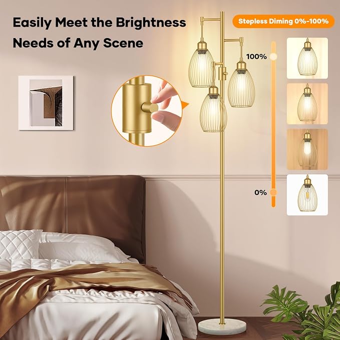 Dimmable Floor Lamp, 3x800LM LED Bulbs Included, Farmhouse Industrial Floor - Image 3
