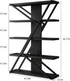 FUSUNBAO Industrial Bookshelf, Vintage 5-Tier Tall Bookcase - Image 2