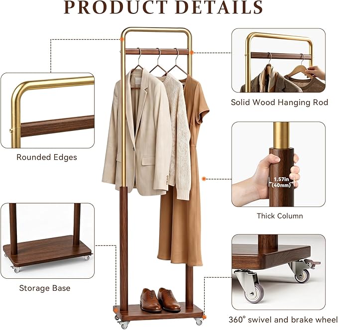 Taitiy Clothes Rack Solid Wood Coat Rack, Metal and Solid Wood Combination - Image 4