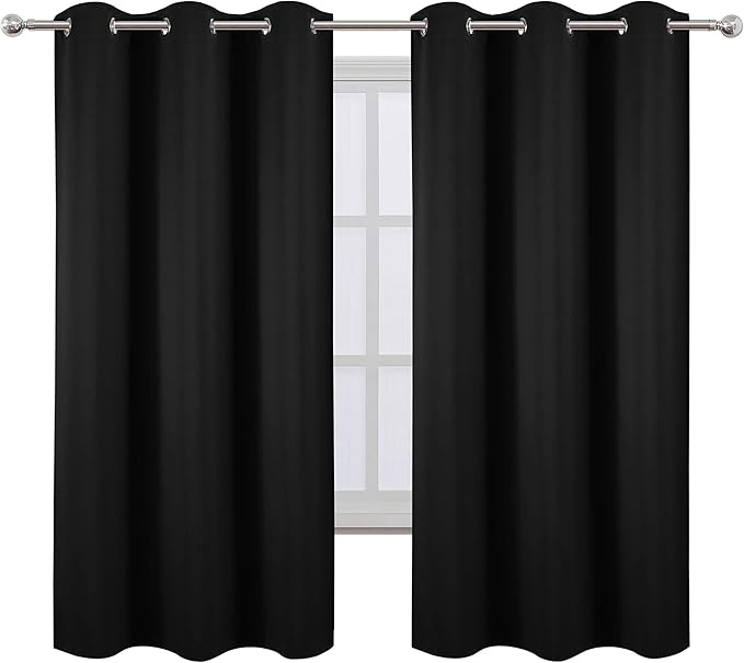 Black Blackout Curtains 34 x 63 Inch Length/Set of 2 Curtain Panels/Thermal - Image 2