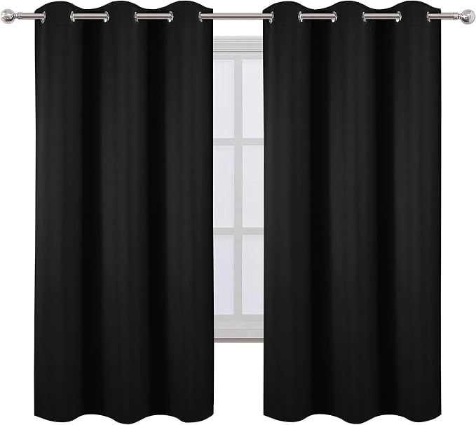 Black Blackout Curtains 40 x 63 Inch Length/Set of 2 Curtain Panels/Thermal - Image 2