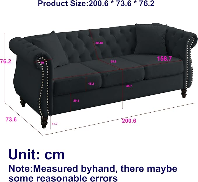 80" 2 Piece 3-Seater Velvet Chesterfield Sofa - Image 2