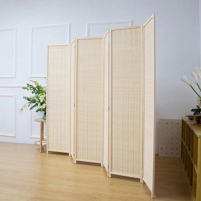 6 Panel Bamboo Room Divider Screen, 5.6 FT Tall Bamboo Divider Folding Privacy - Image 4