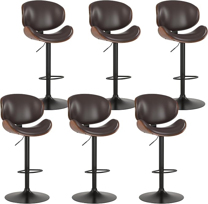 KCC Bar Stools Set of 6, Swivel Adjustable Height Barstools, PU Leather by KCC