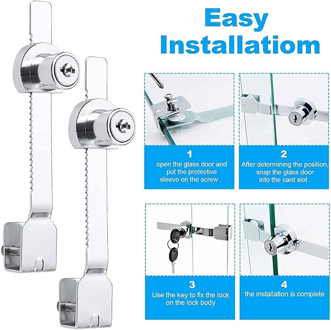 2Pcs Glass Cabinet Lock with Keys, Display Case Lock - Image 2