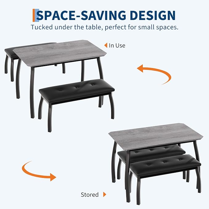 Dining Table for 4, 3-Piece Kitchen Table Set for 4 - Image 3