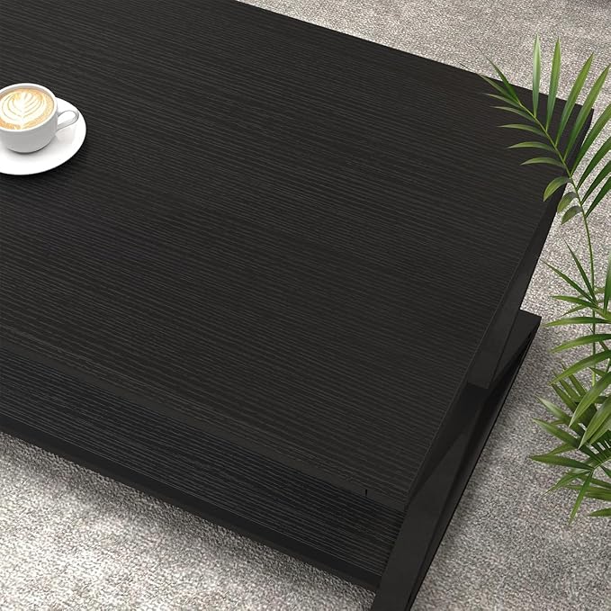 HSH Black Coffee Table Modern, 47 Inch Simple Rectangle Cocktail Table - Image 5