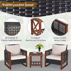 Tangkula 3 Pieces Patio Wicker Furniture Set, Rattan Outdoor Sofa Set - Image 8