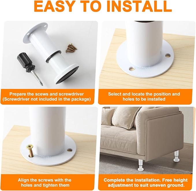 4 Pcs Adjustable Height Furniture Support Legs 7.08-12.2 inch, Metal Adjustable - Image 7