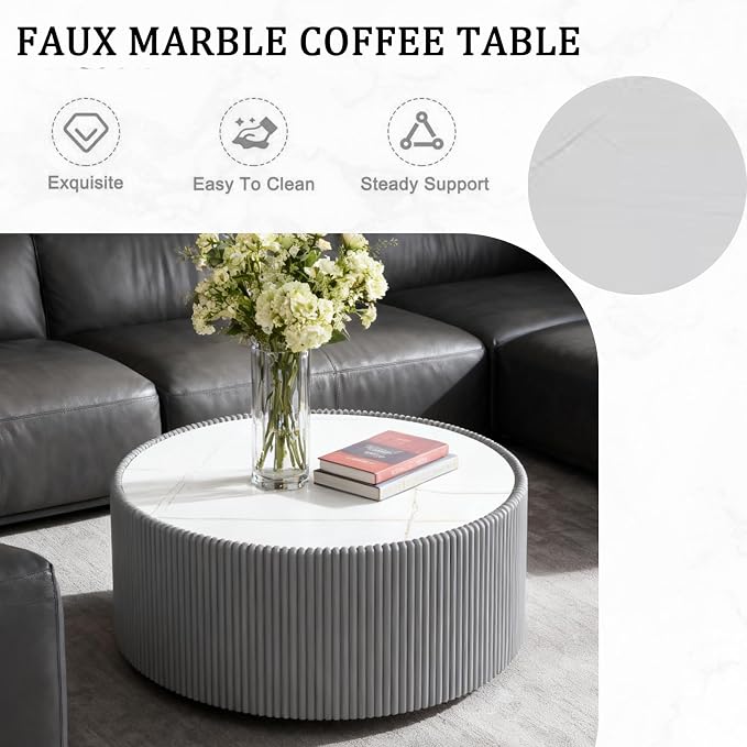 2-Piece Round Nesting Coffee Table Set, 29.52" Marble Coffee Table and End - Image 6