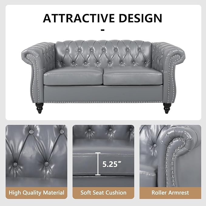 Mid-Century 2 Seater Sofa, Faux Leather Loveseat - Image 5