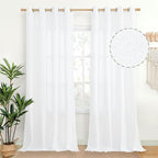 Extra Long White Linen Semi Sheer Curtains 95 inch Length by YoungsTex