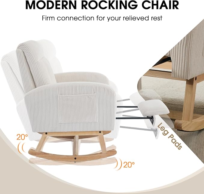 NIOIIKIT Nursery Rocking Chair, Corduroy Upholstered Rocking Chair - Image 5